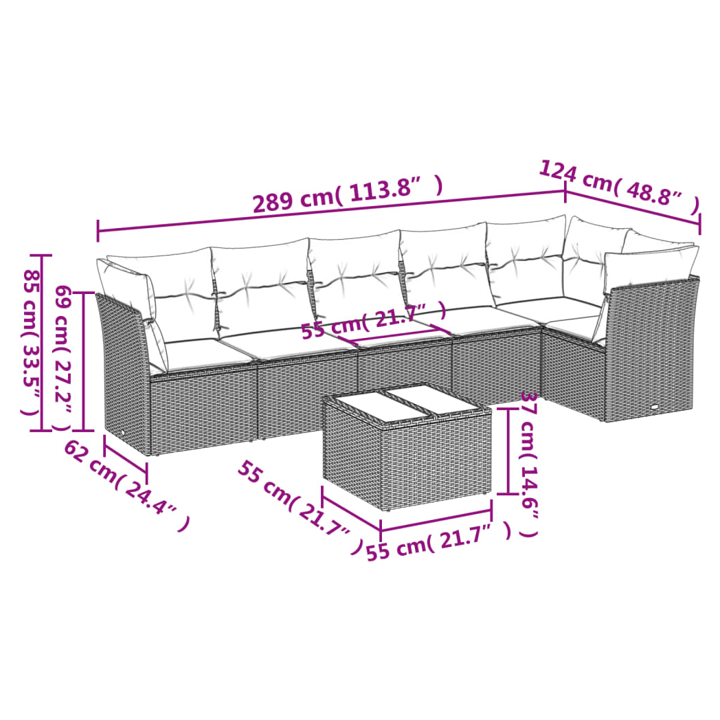 7 Piece Garden Sofa Set with Cushions Beige Poly Rattan