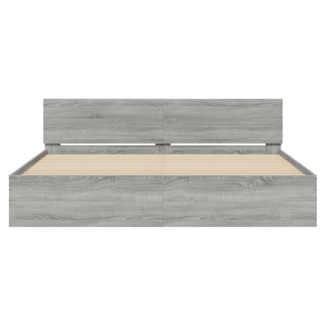 Bed Frame with Headboard Grey Sonoma 180x200 cm Super King Size