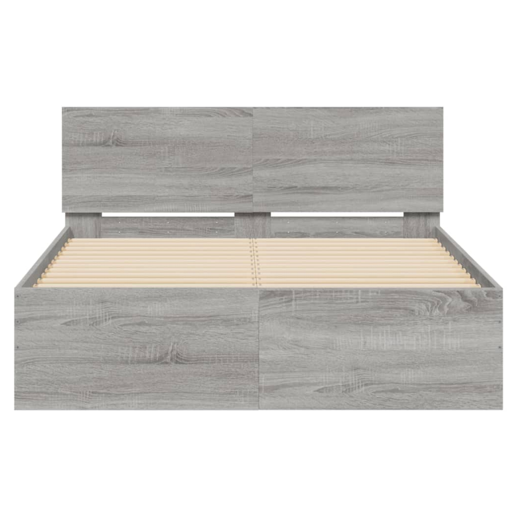 Bed Frame with Headboard Grey Sonoma 135x190 cm Double