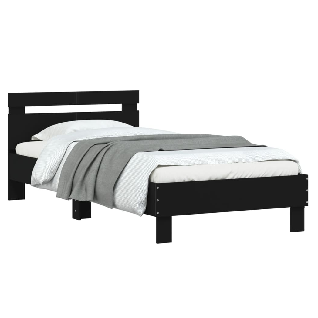 Bed Frame with Headboard and LED Lights Black 100x200 cm