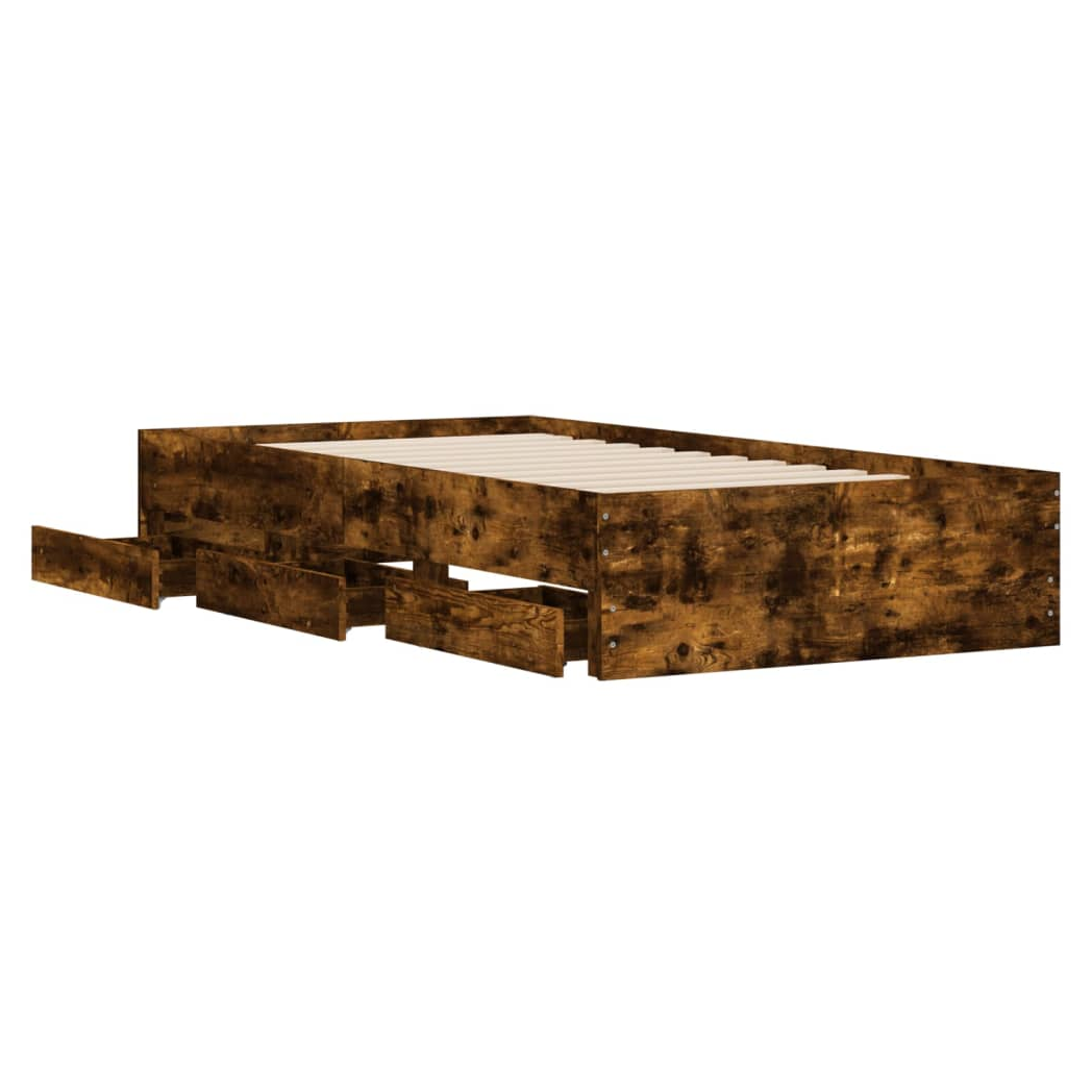 Bed Frame with Drawers Smoked Oak 75x190 cm Small Single Engineered Wood