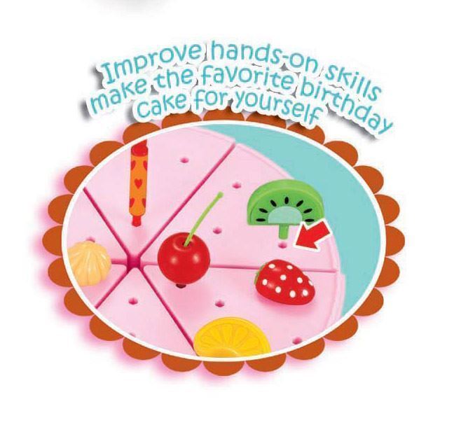SOKA 54pc Birthday Party Cream Fruit Cake Dessert Pretend Role Play Toy Food Set Afternoon Tea Party for Kids Children Girls Boys Age 6 year old - Pink