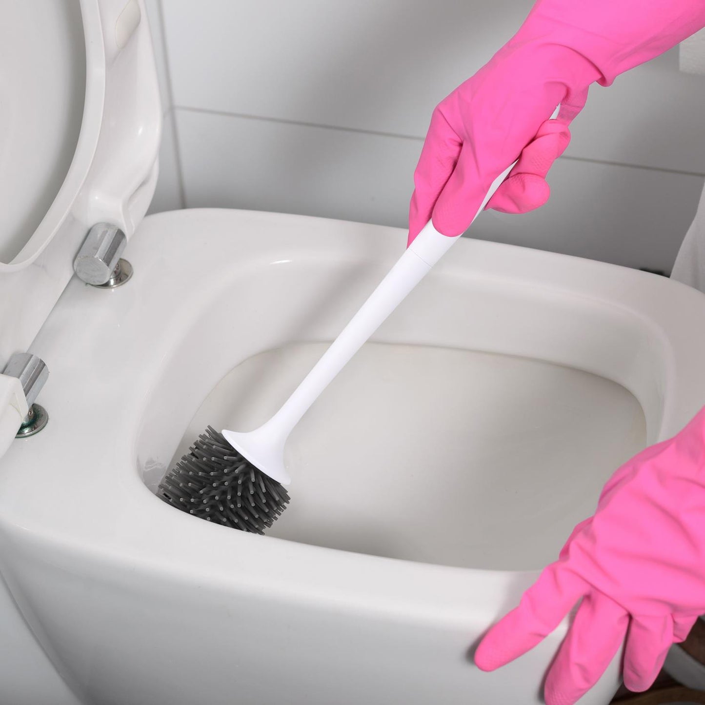 Vinsani Deep Cleaner Toilet Brush with Non-Slip Long Plastic Handle and Flexible Bristles, Rubber Toilet Brush with Quick Drying Holder Set for Bathroom Toilet - Grey - 2 Pack