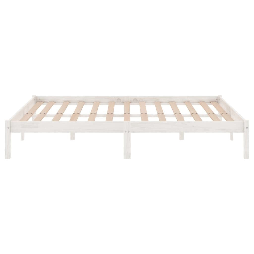 Bed Frame White Solid Pinewood 135x190 cm 4FT6 Double