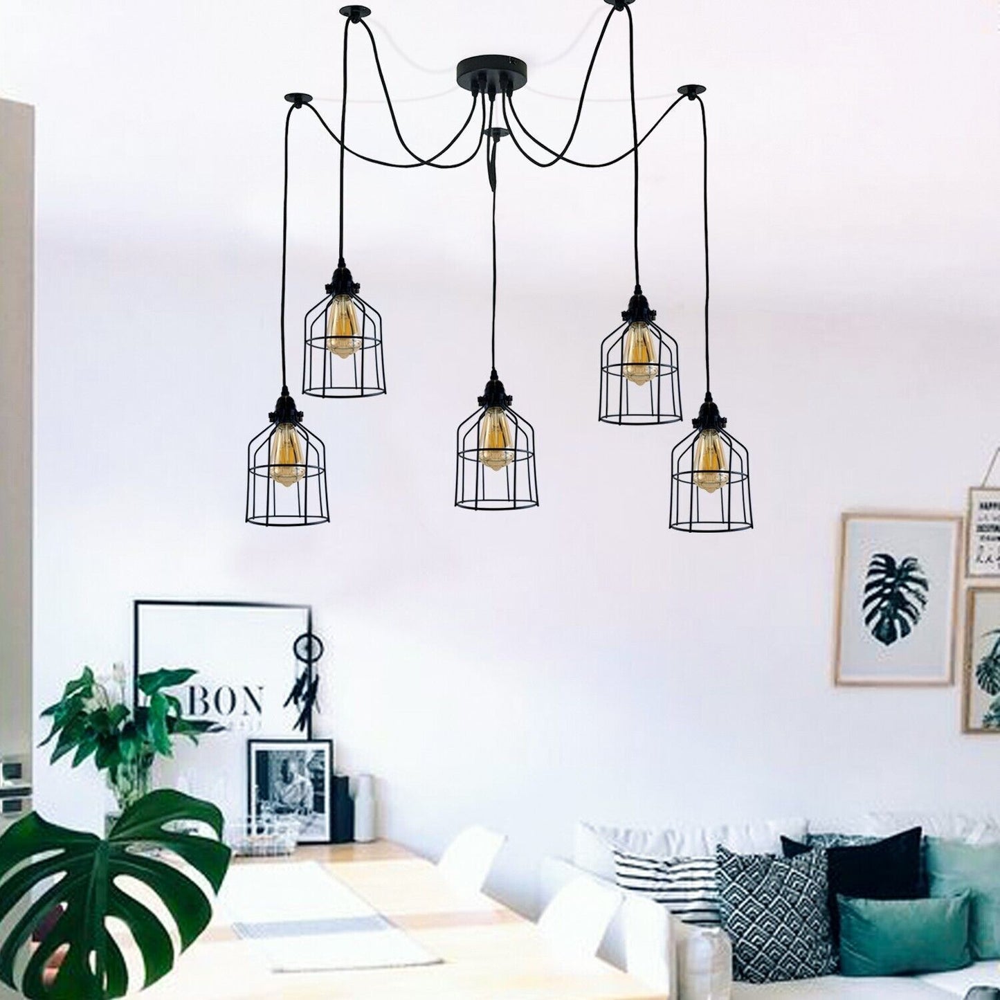 Vintage Retro Industrial Ceiling Cage Light Shade Spider Pendant Lamp Chandelier