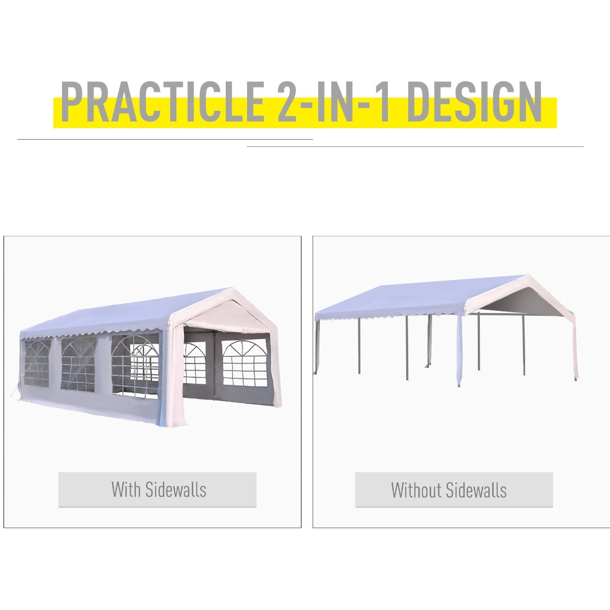 Gazebo, Steel Frame, Water Resistant, size 6x4 m-Whtie