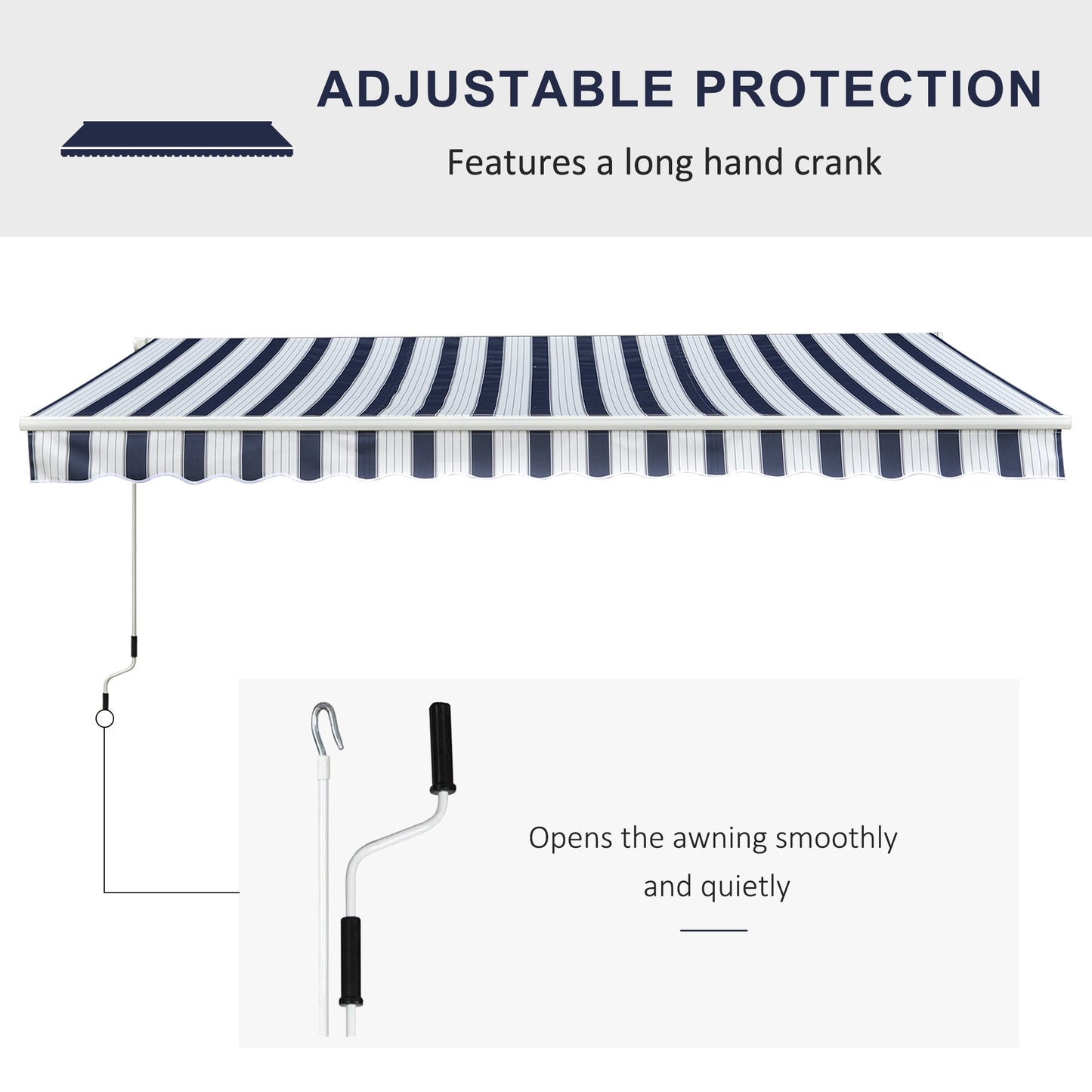 Manual Retractable Awning, 3.5x2.5 m-Blue/White