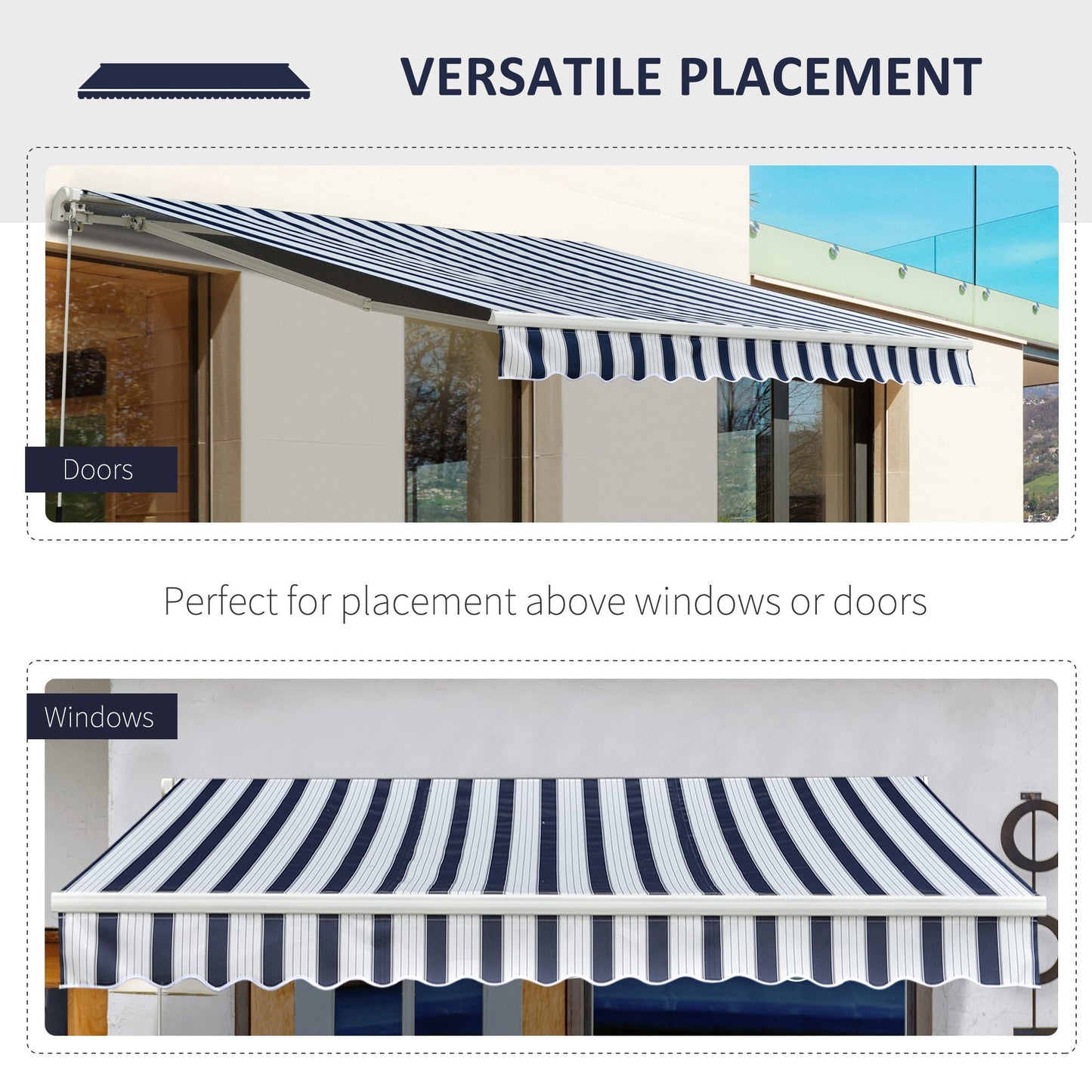 Manual Retractable Awning, 3.5x2.5 m-Blue/White