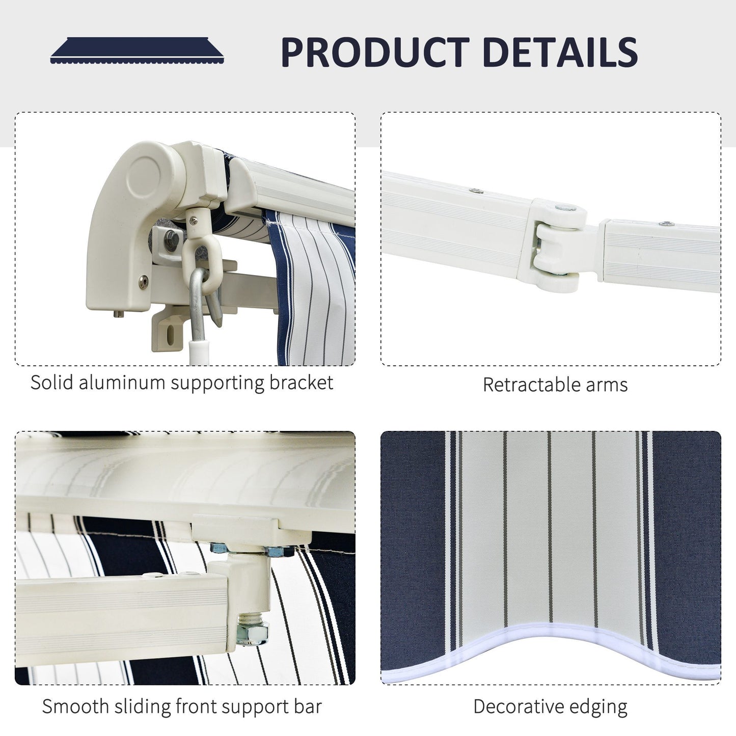 Manual Retractable Awning, 3.5x2.5 m-Blue/White