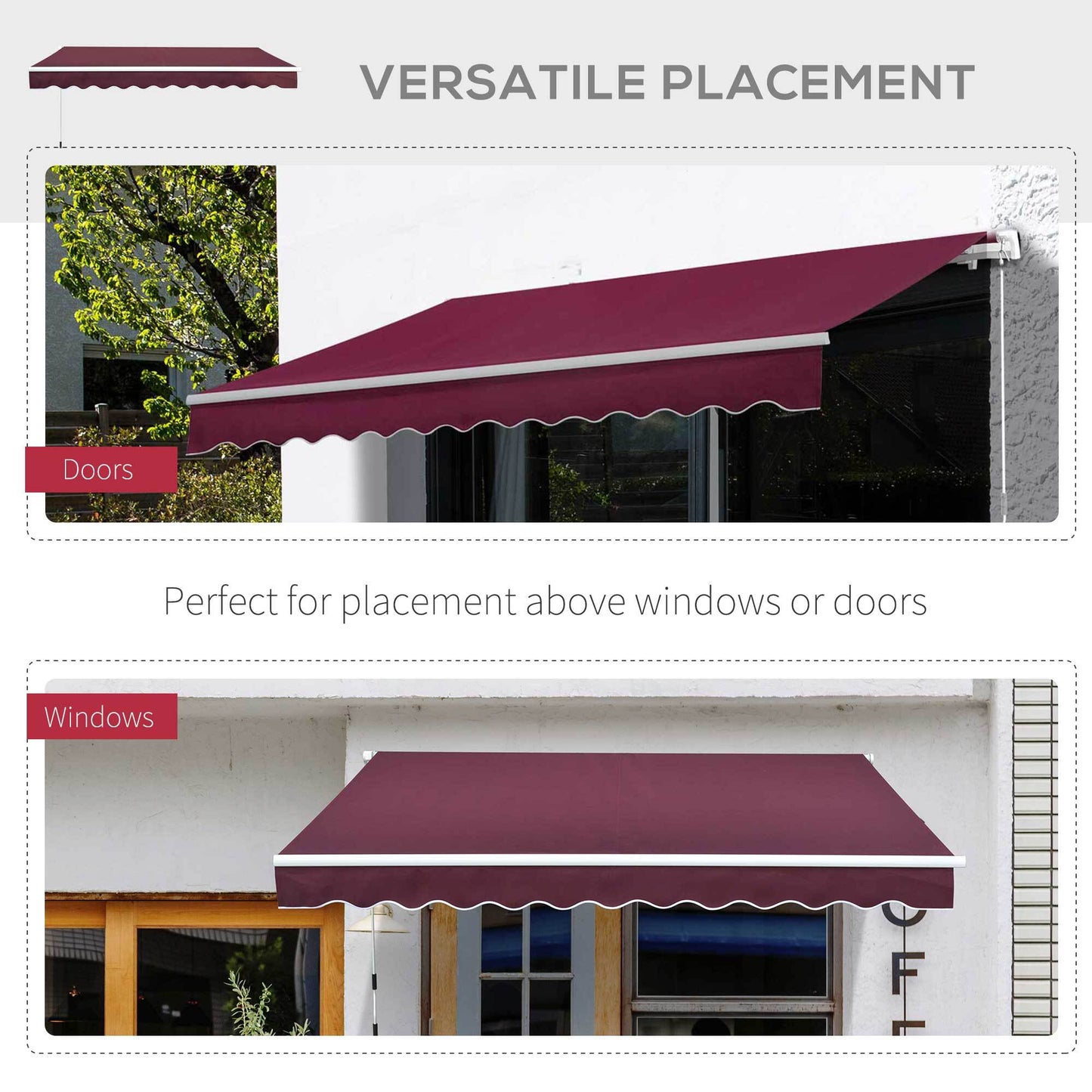 Manual Retractable Awning, 3x2.5 m-Red