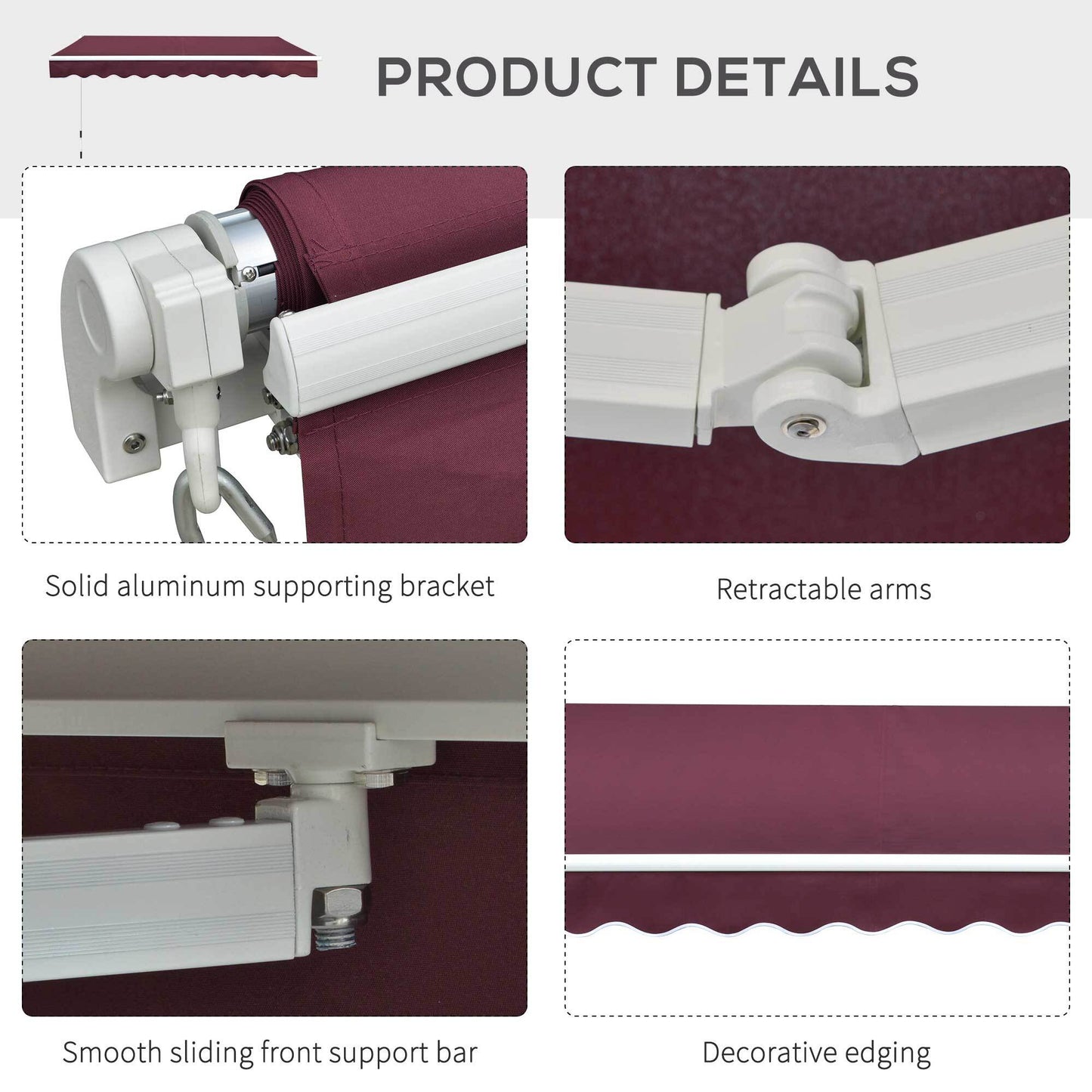 Manual Retractable Awning, 3x2.5 m-Red