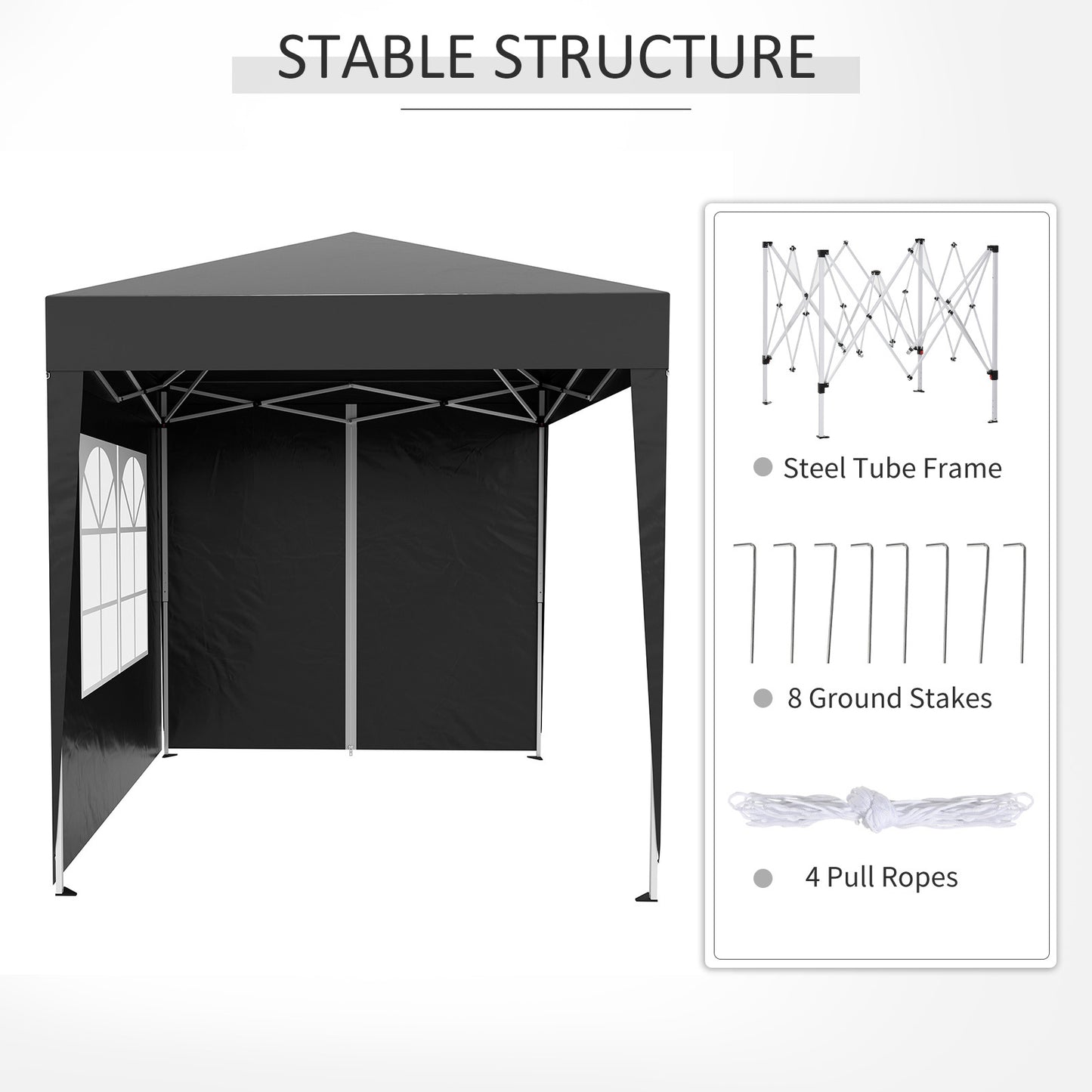 2mx2m Pop Up Gazebo Party Tent Canopy Marquee with Storage Bag Black