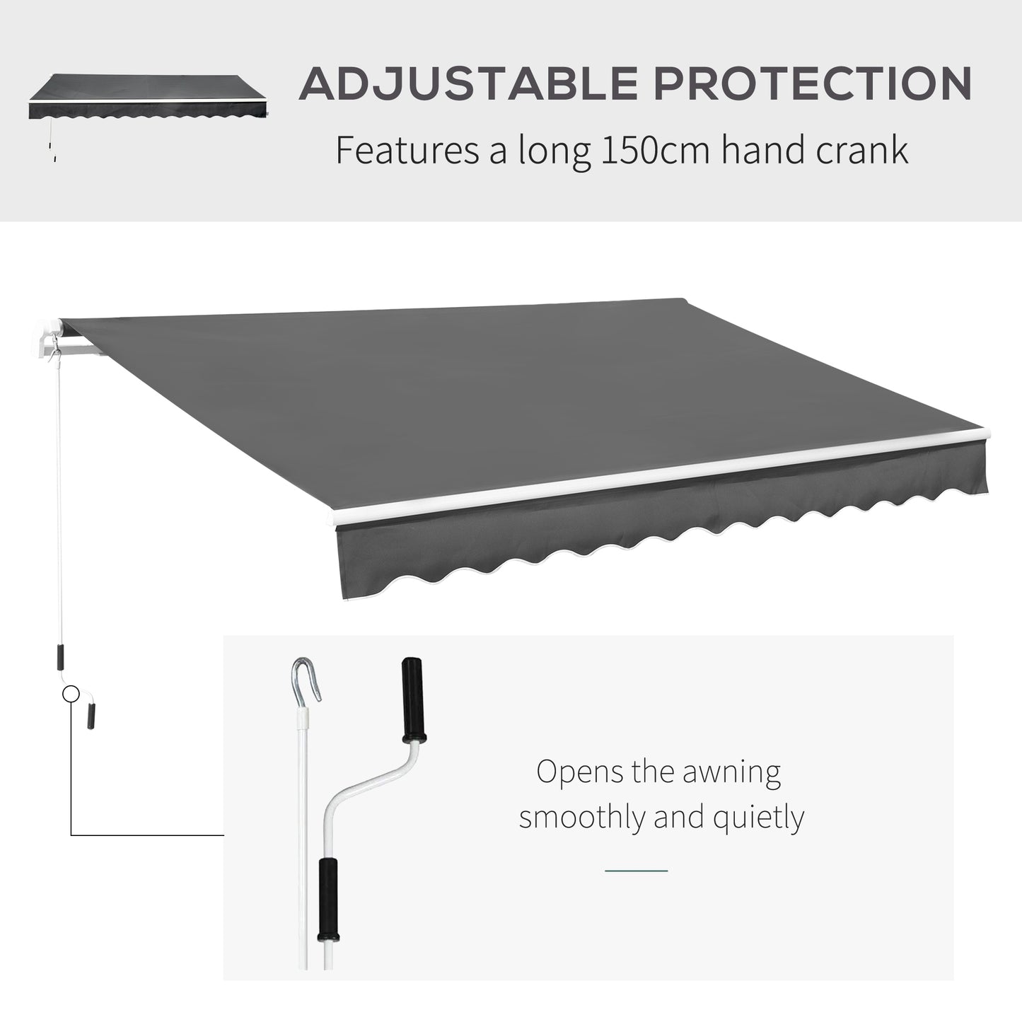 3.5M x 2.5M Manual Awning Canopy Retractable Sun Shade Shelter