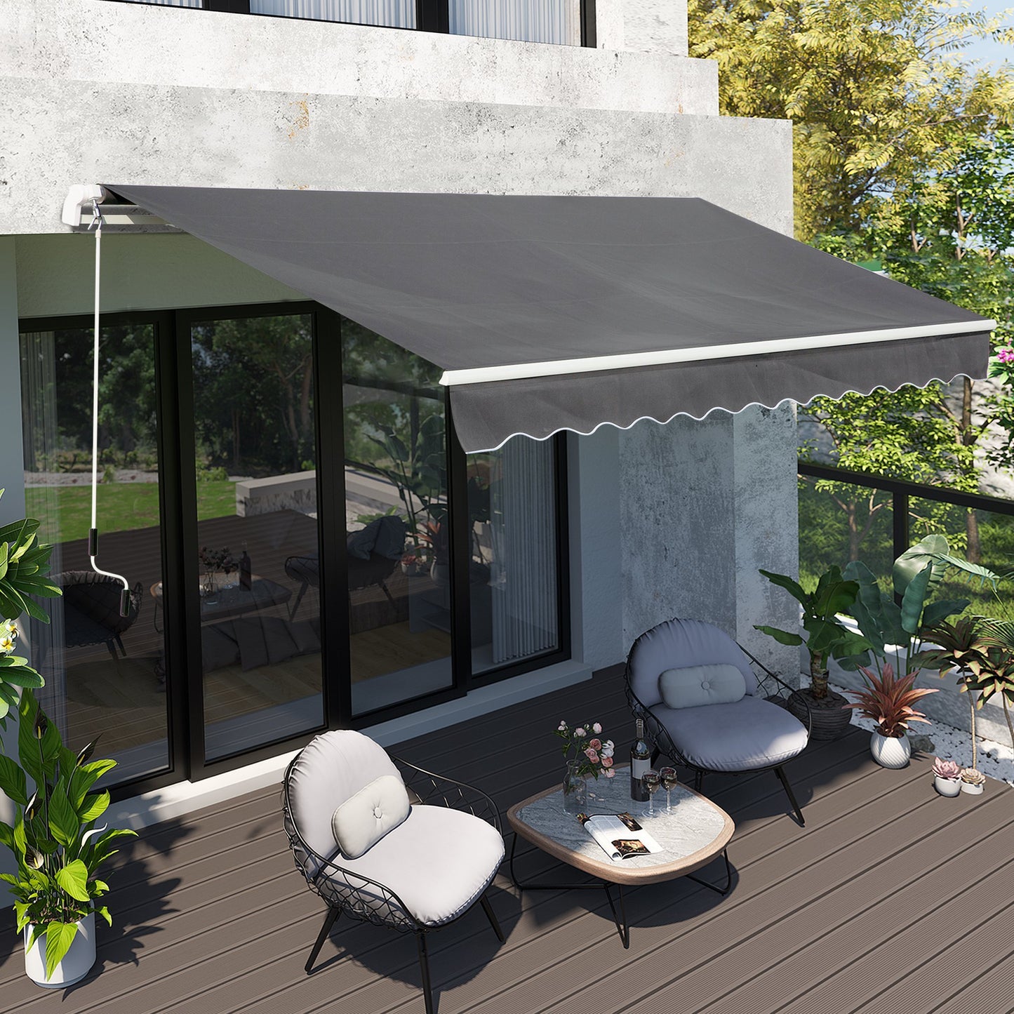 4x2.5m Manual Awning Window Door Sun Weather Shade w/ Handle Grey