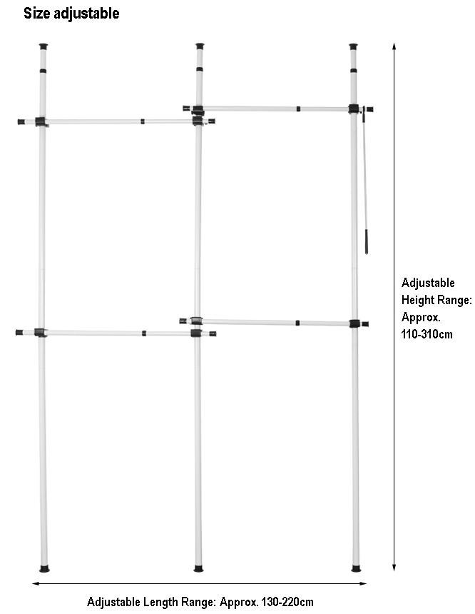Double Telescopic Wardrobe Organiser Hanging Rail Clothes Rack Adjustable Storage Shelving