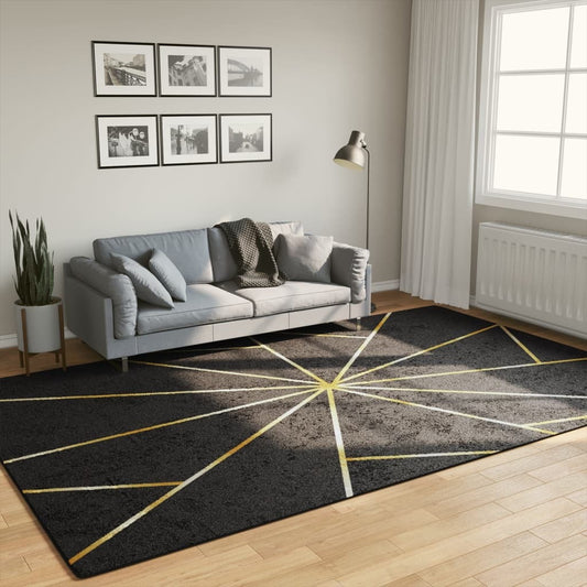 Rug Washable Black and Gold 190x300 cm Anti Slip