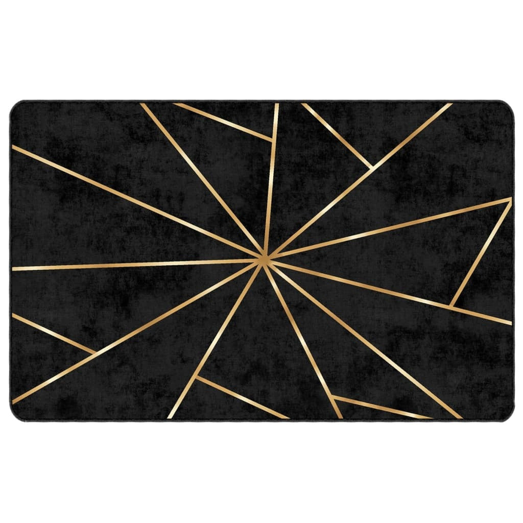 Rug Washable Black and Gold 190x300 cm Anti Slip