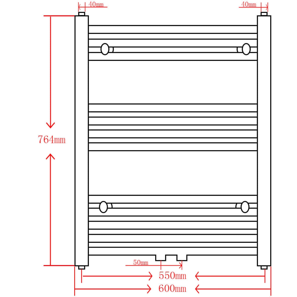 Bathroom Heating Towel Rail Radiator Straight 600x764 mm Black