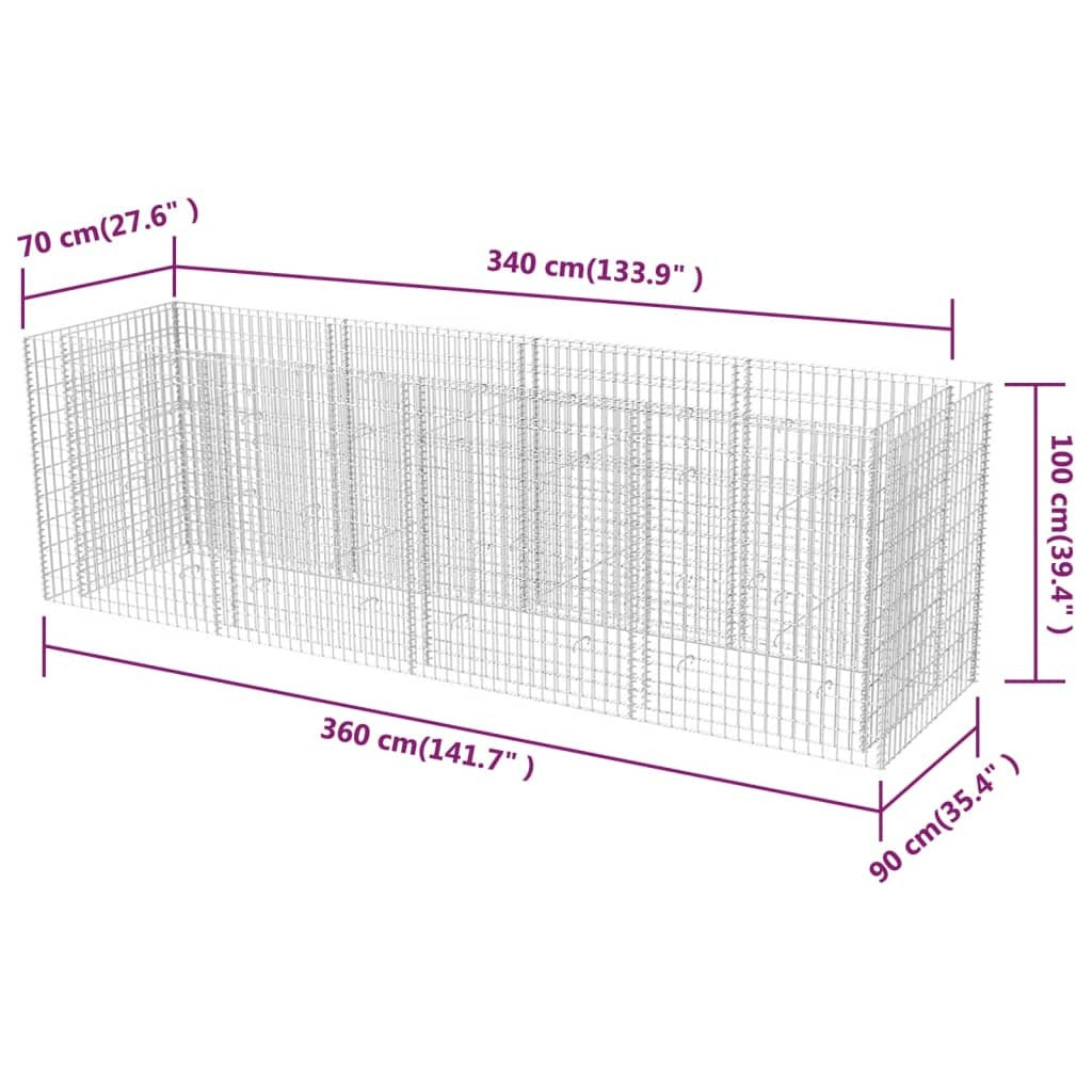 Gabion Raised Bed Steel 360x90x100 cm