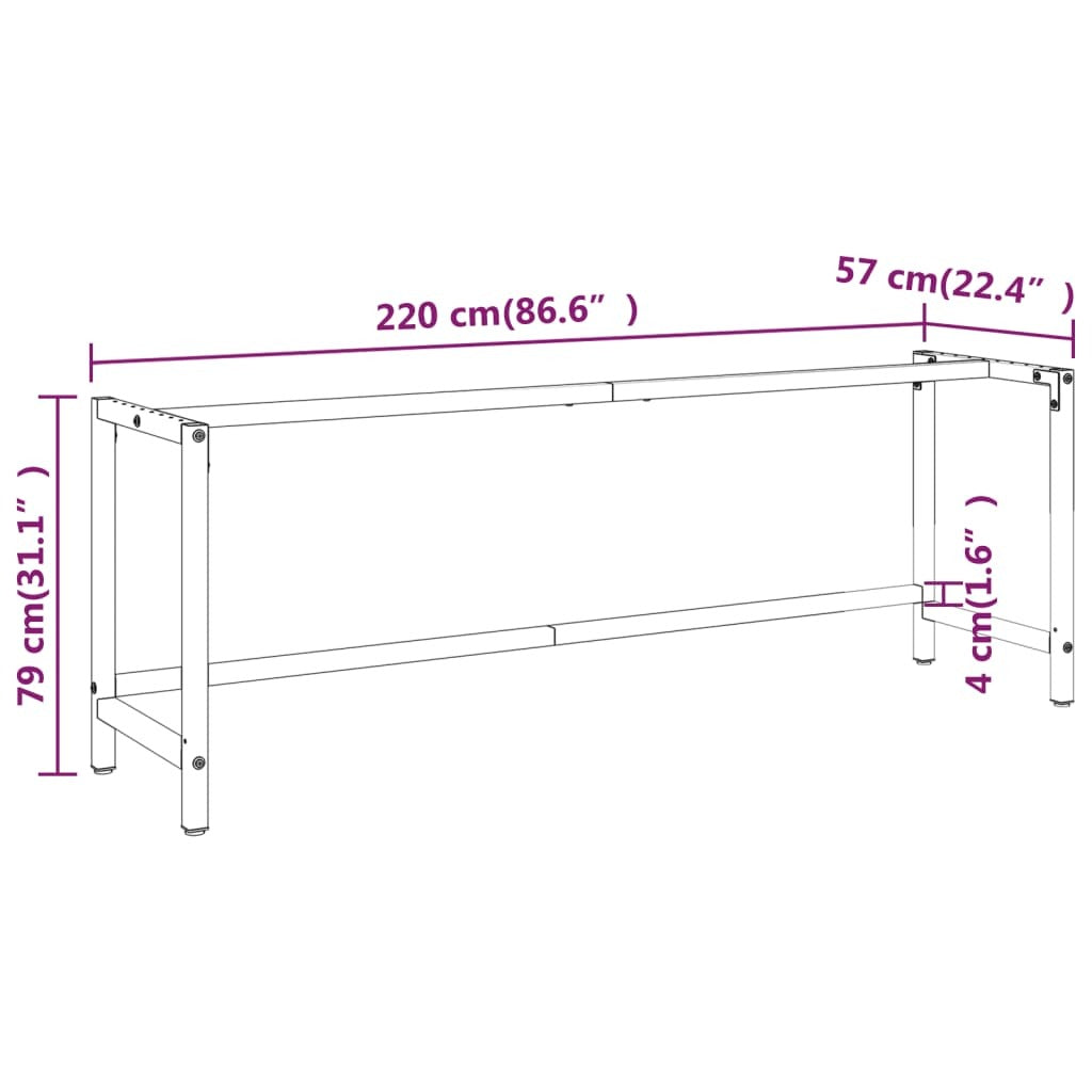 Work Bench Frame Matte Black and Matte Red 220x57x79 cm Metal