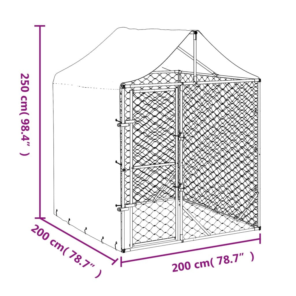 Outdoor Dog Kennel with Roof Silver 2x2x2.5 m Galvanised Steel