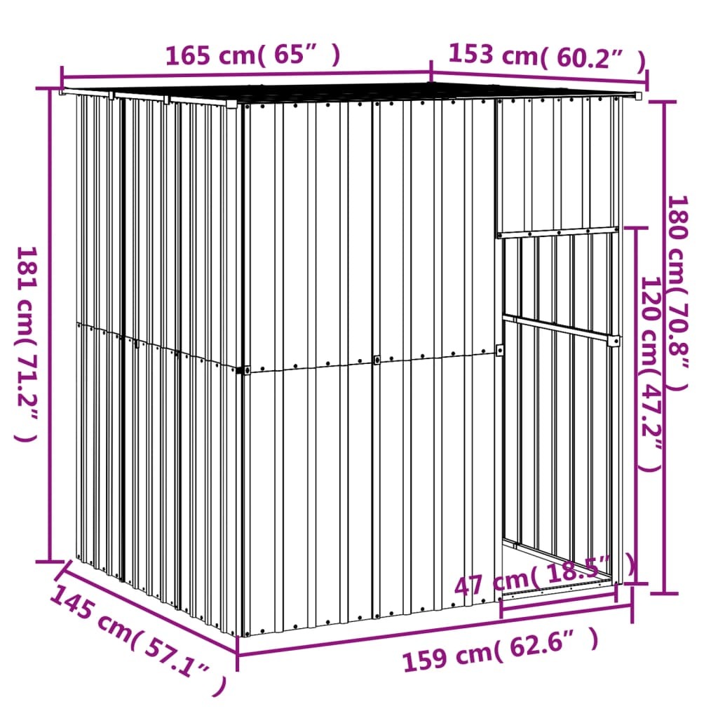 Dog House with Roof Light Grey 165x153x181 cm Galvanised Steel