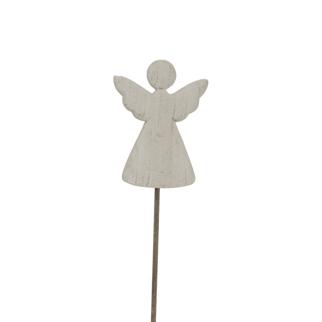 Large Whitewashed Rustic Angel On Stand
