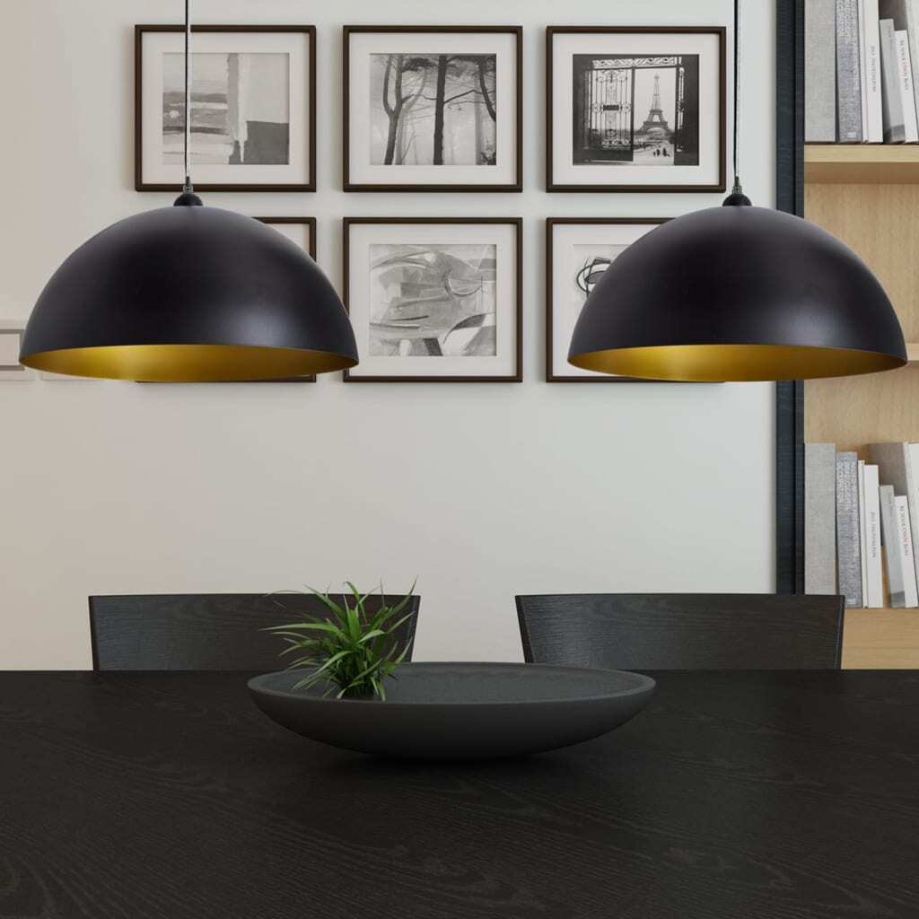 Ceiling Lamp 2 pcs Height-adjustable Semi-spherical Black