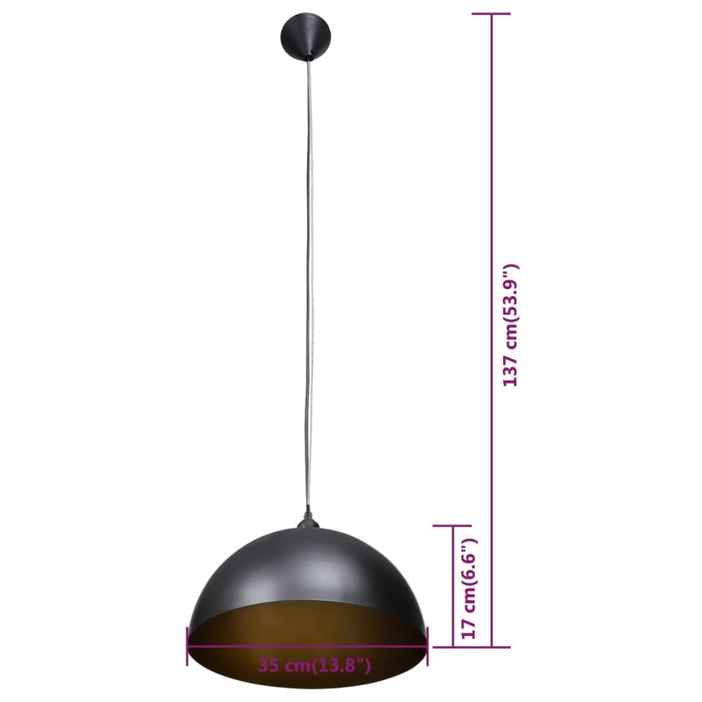 Ceiling Lamp 2 pcs Height-adjustable Semi-spherical Black