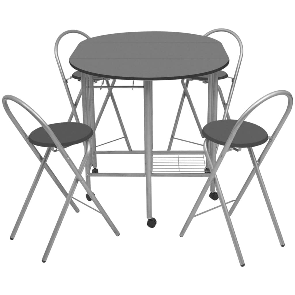 Five Piece Folding Dining Set MDF Black