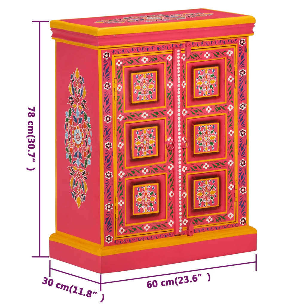 Sideboard Solid Mango Wood Pink Hand Painted