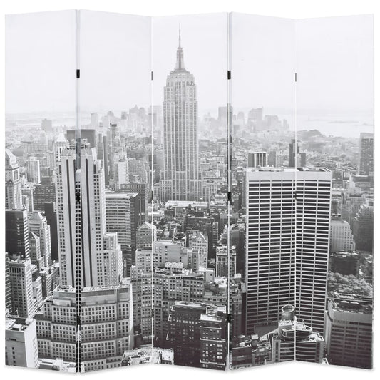 Folding Room Divider 200x170 cm New York by Day Black and White