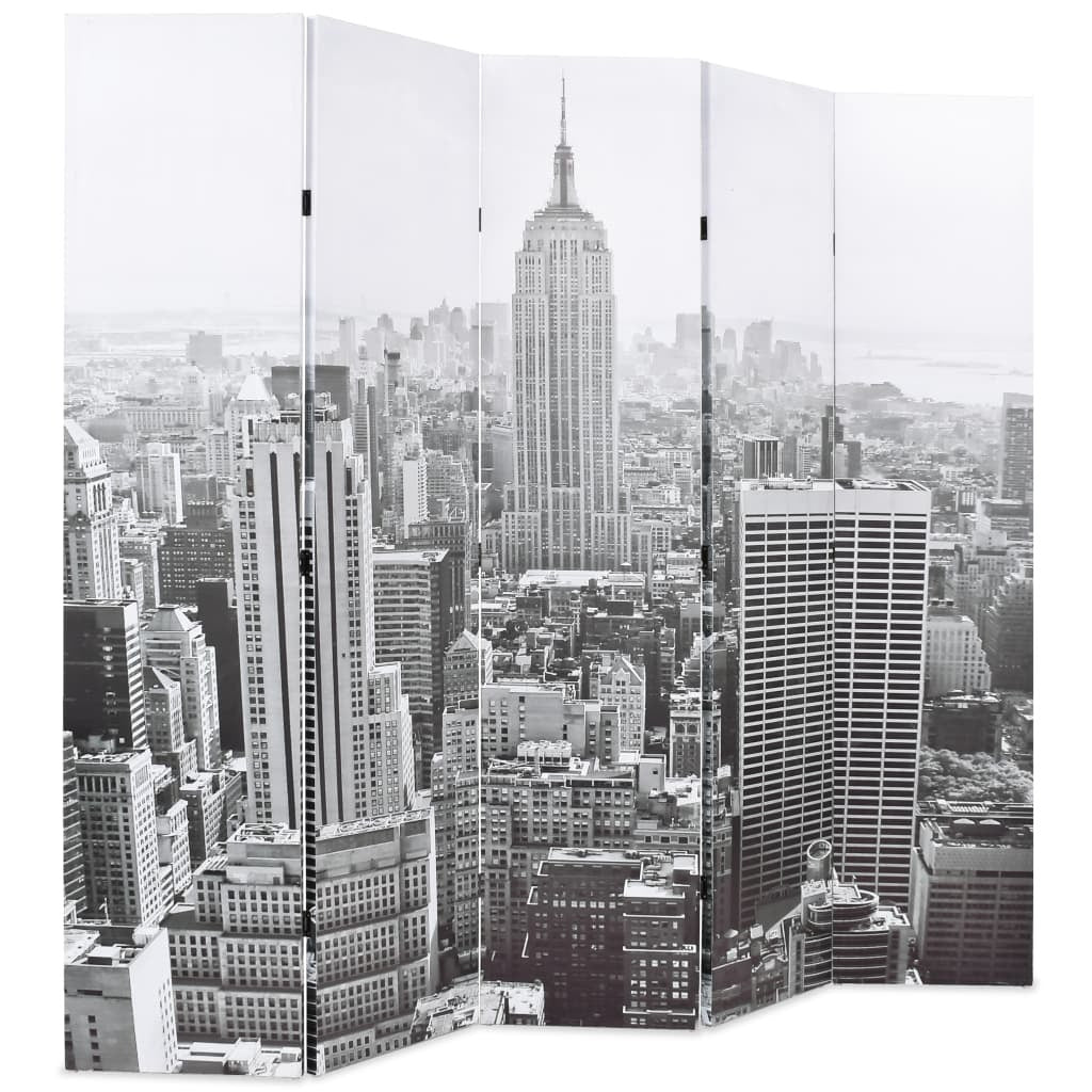 Folding Room Divider 200x170 cm New York by Day Black and White