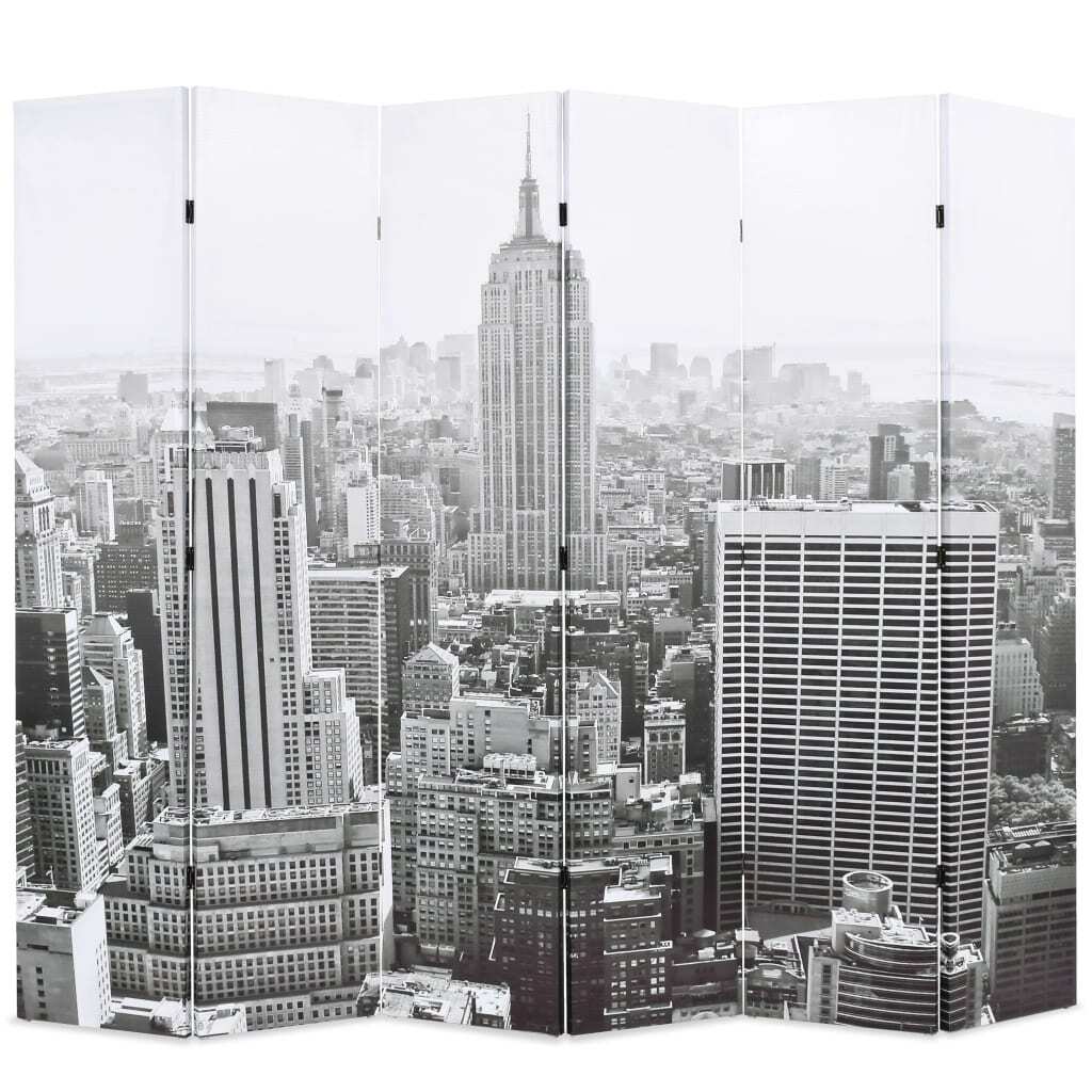 Folding Room Divider 228x170 cm New York by Day Black and White