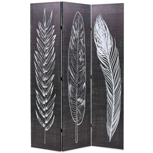 Folding Room Divider 120x170 cm Feathers Black and White