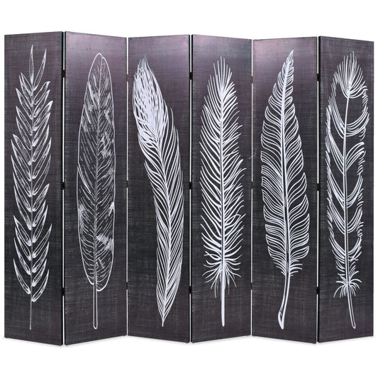 Folding Room Divider 228x170 cm Feathers Black and White