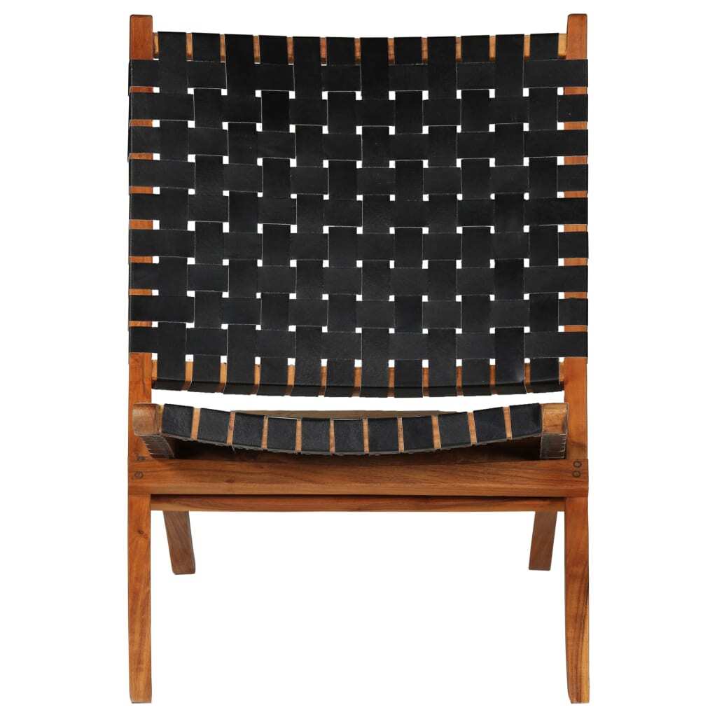 Folding Chair Crossed-Stripe Black Real Leather