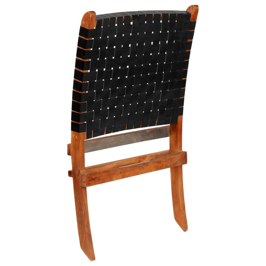 Folding Chair Crossed-Stripe Black Real Leather