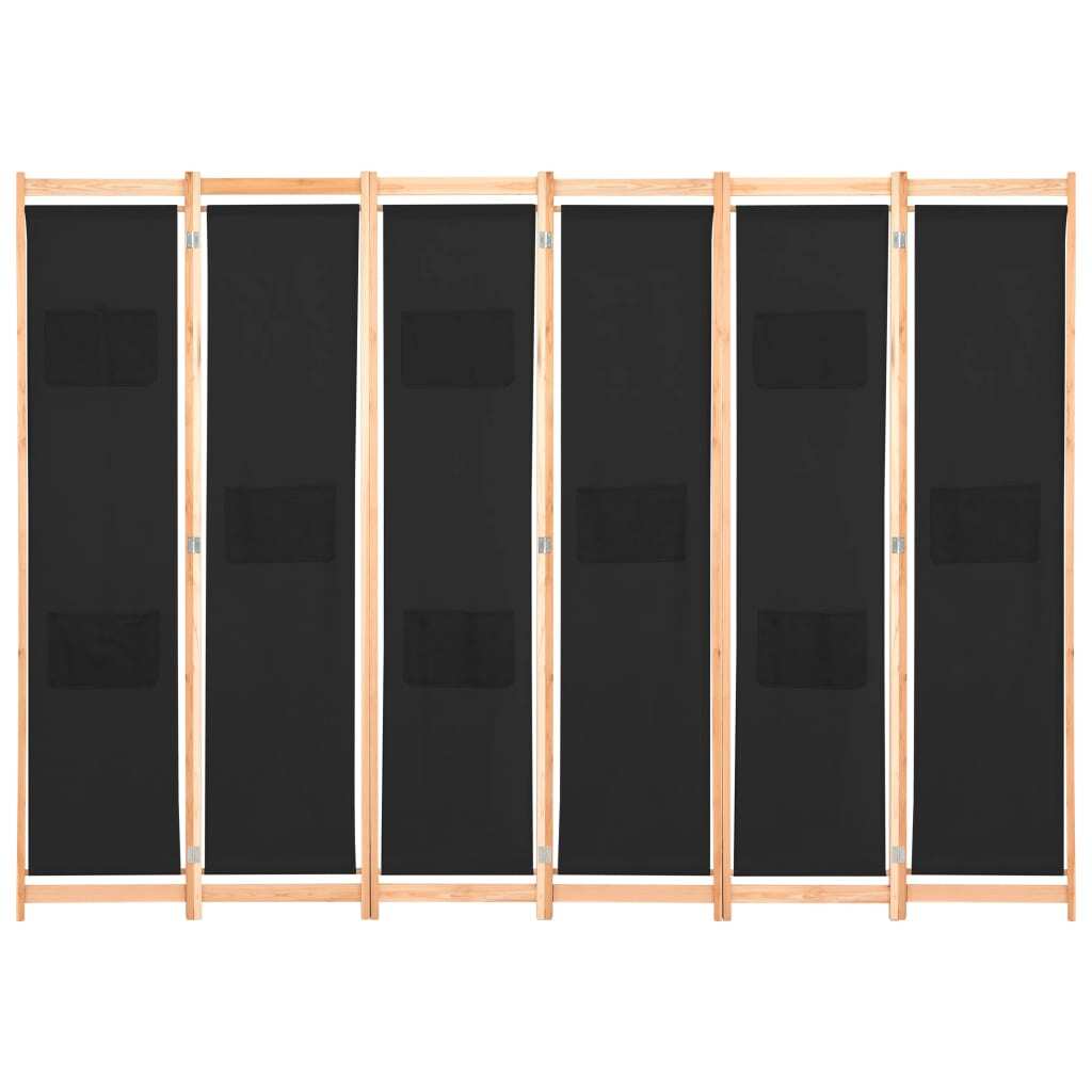 6-Panel Room Divider Black 240x170x4 cm Fabric