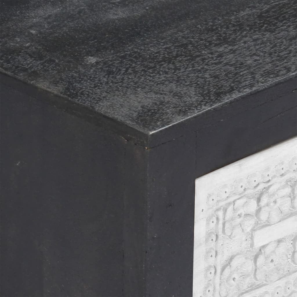 Hand Carved TV Cabinet Grey&White 120x30x40 cm Solid Wood Mango