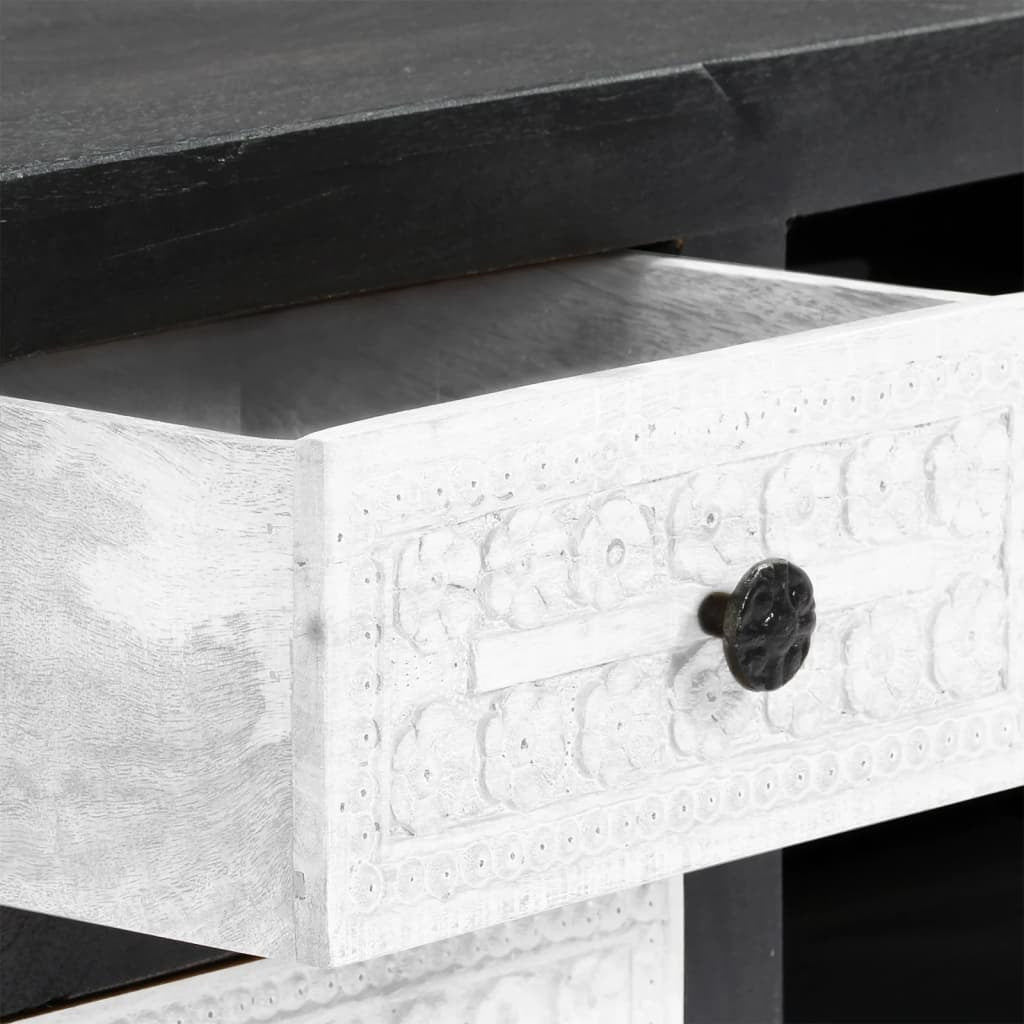 Hand Carved TV Cabinet Grey&White 120x30x40 cm Solid Wood Mango