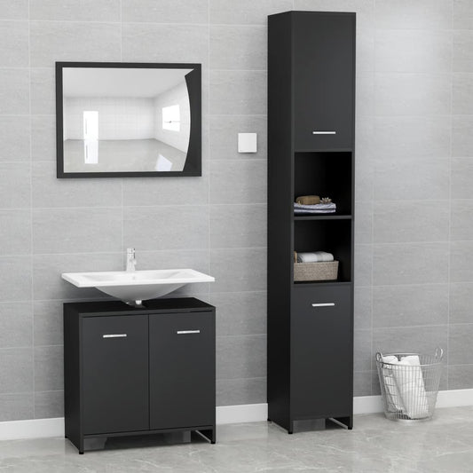 3 Piece Bathroom Furniture Set Black Engineered Wood