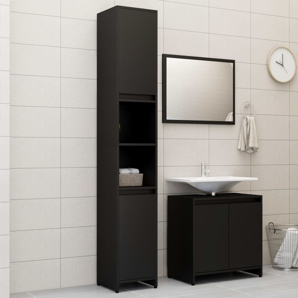 3 Piece Bathroom Furniture Set Black Engineered Wood