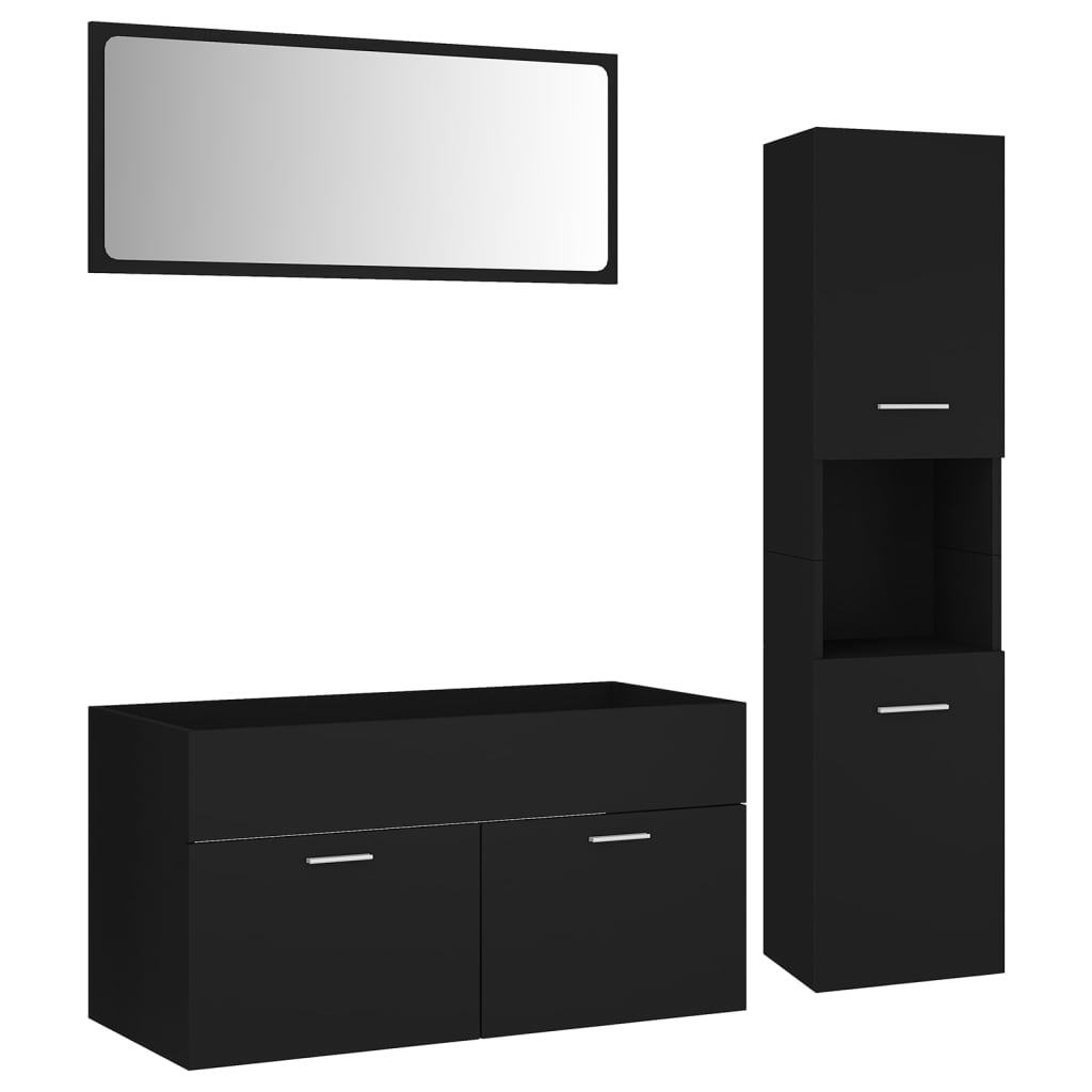 Bathroom Furniture Set Black Engineered Wood