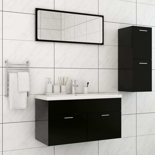 Bathroom Furniture Set Black Engineered Wood