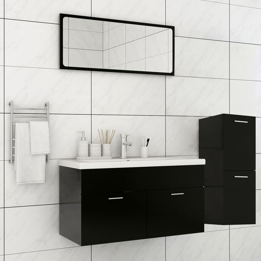 Bathroom Furniture Set Black Engineered Wood