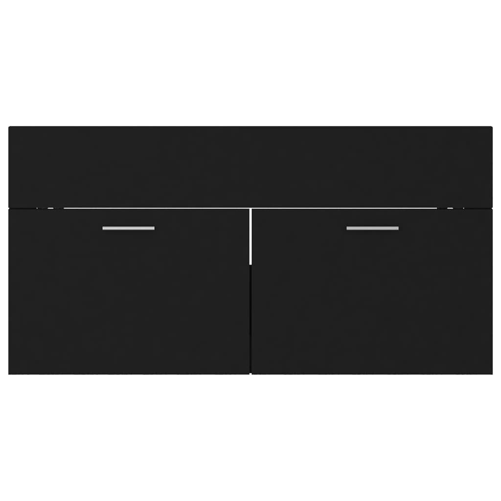 Bathroom Furniture Set Black Engineered Wood