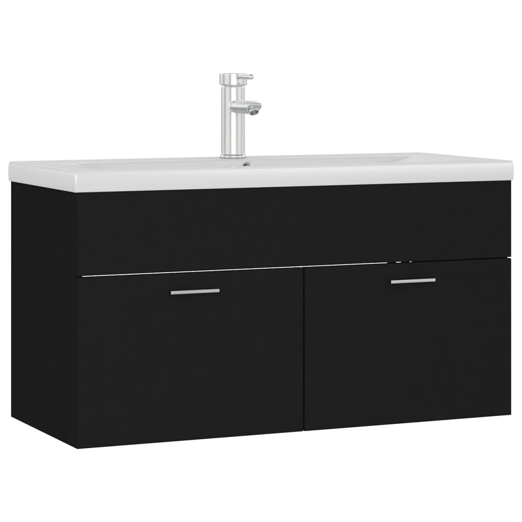 Sink Cabinet with Built-in Basin Black Engineered Wood