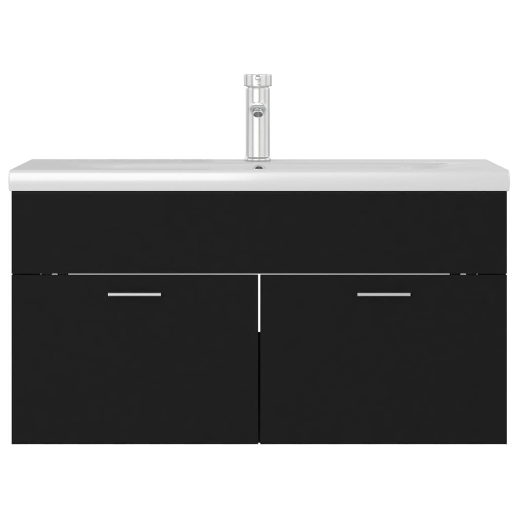 Sink Cabinet with Built-in Basin Black Engineered Wood