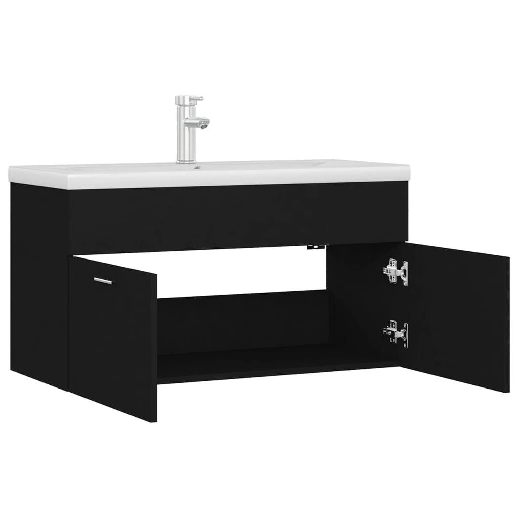 Sink Cabinet with Built-in Basin Black Engineered Wood